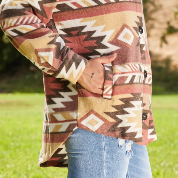 Zenana Firelit Night Full Size Brushed Geometric Print Shacket - Picture 8 of 8